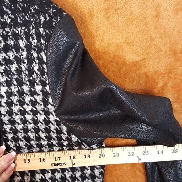 KAREN KANE Jacket Womens Medium Black Houndstooth Knit Moto Zip Textured Sleeve - Picture 7 of 8